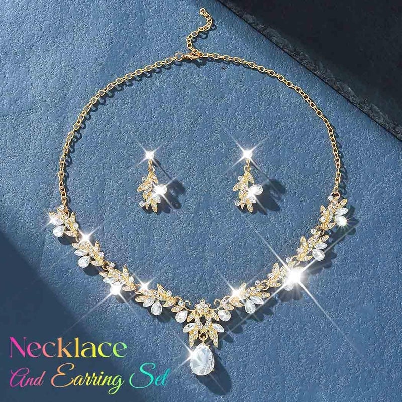 Brishow Green Necklace and Earring Set Rhinestone Formal Wedding Jewelry Sets for Women - Image 2